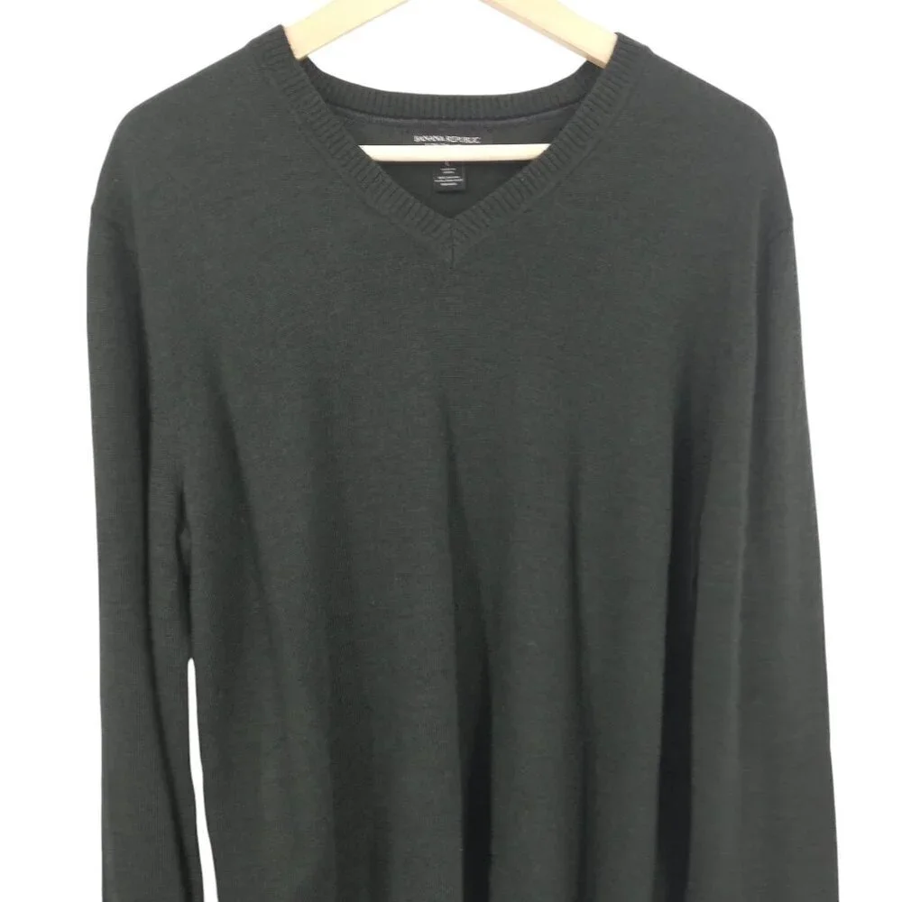 Banana Republic Extra Fine Merino Wool V Neck Green Pullover Sweater Size L Mens